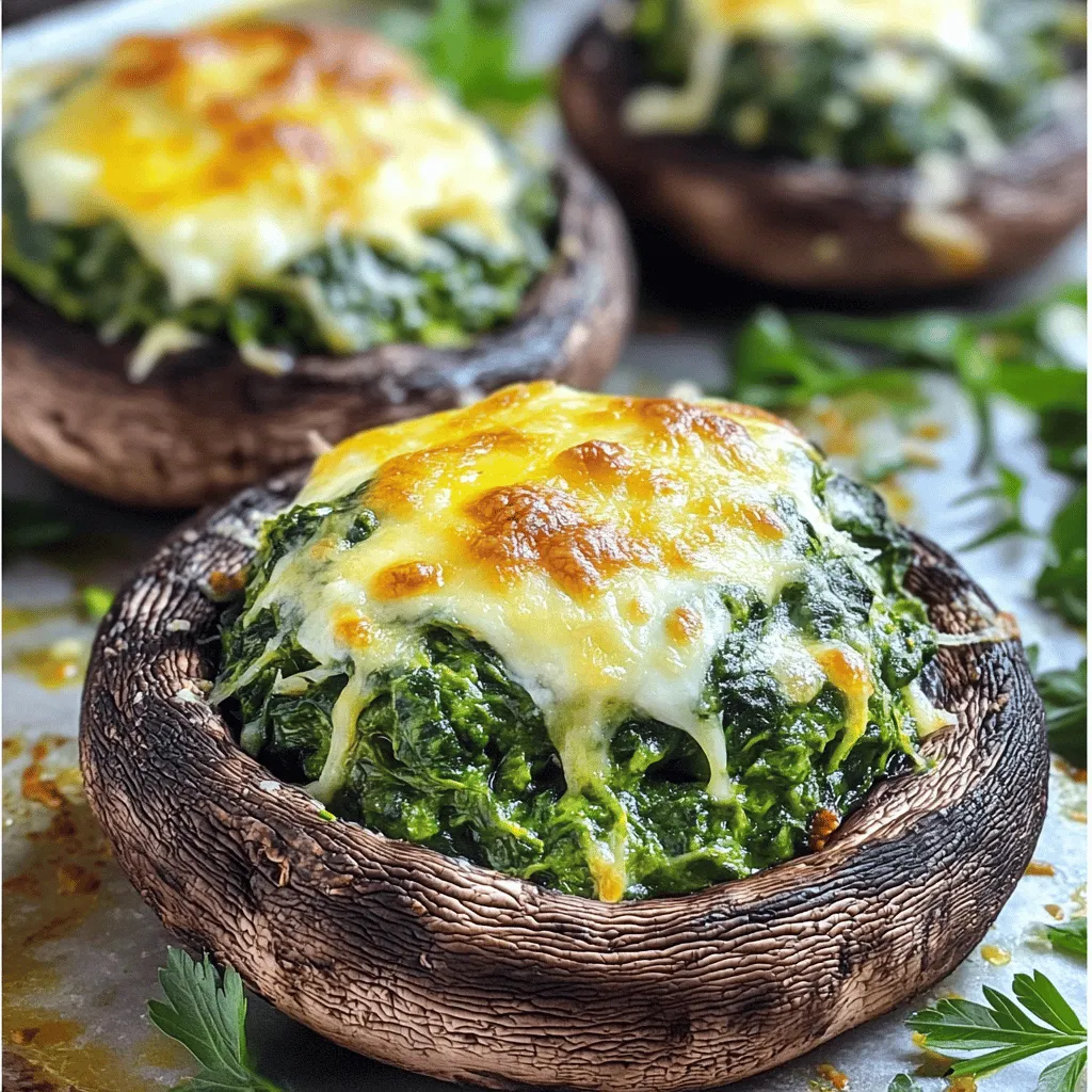 Cheesy Spinach Stuffed Portobello Caps Delight