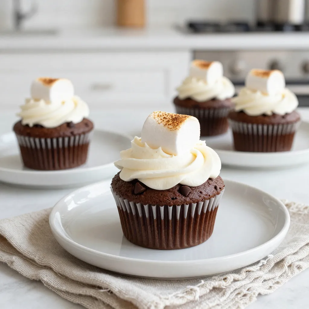 S&#8217;mores Cupcakes with Marshmallow Frosting Delight