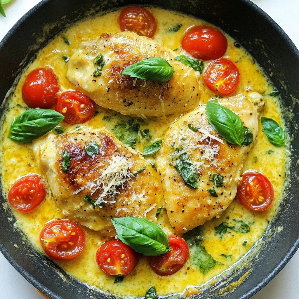 Creamy Dinner Garlic Basil Chicken Skillet Recipe