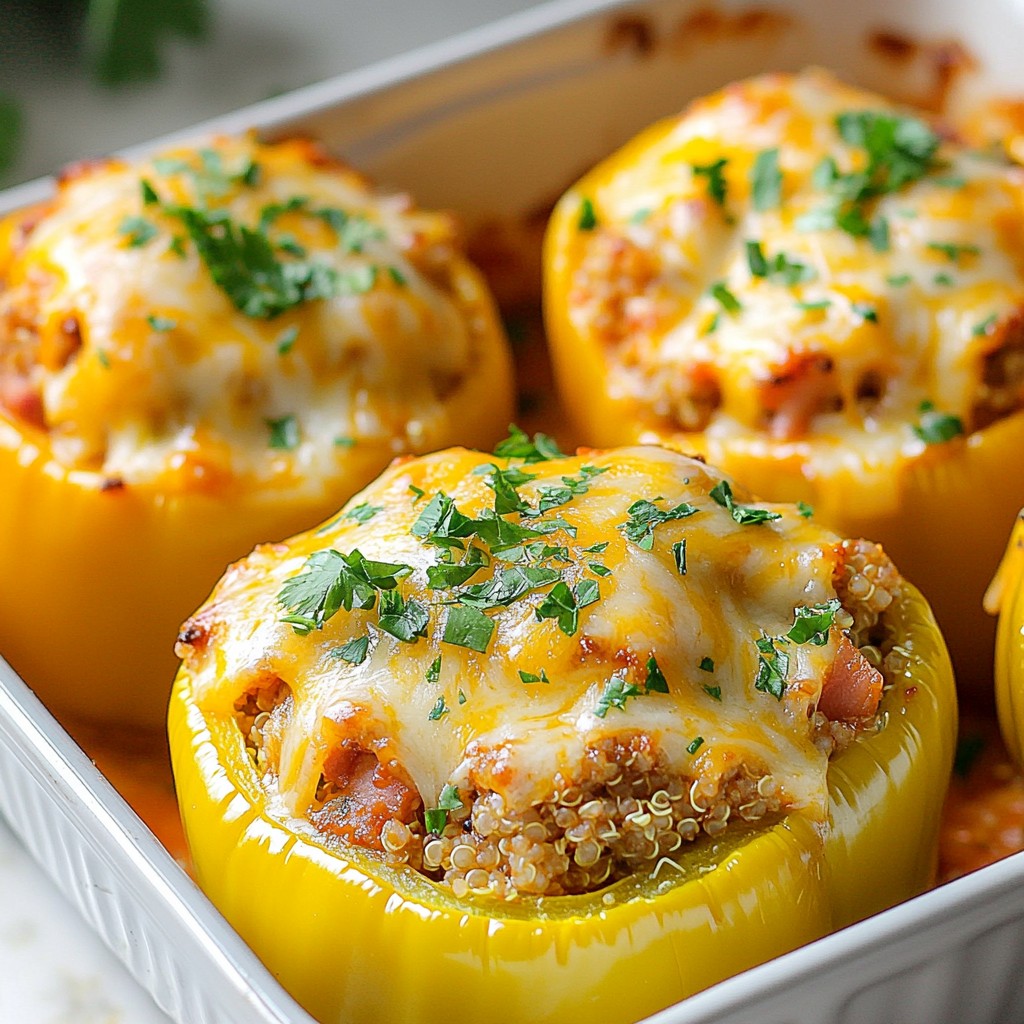 Cheesy Dinner Stuffed Bell Peppers with Turkey Ham