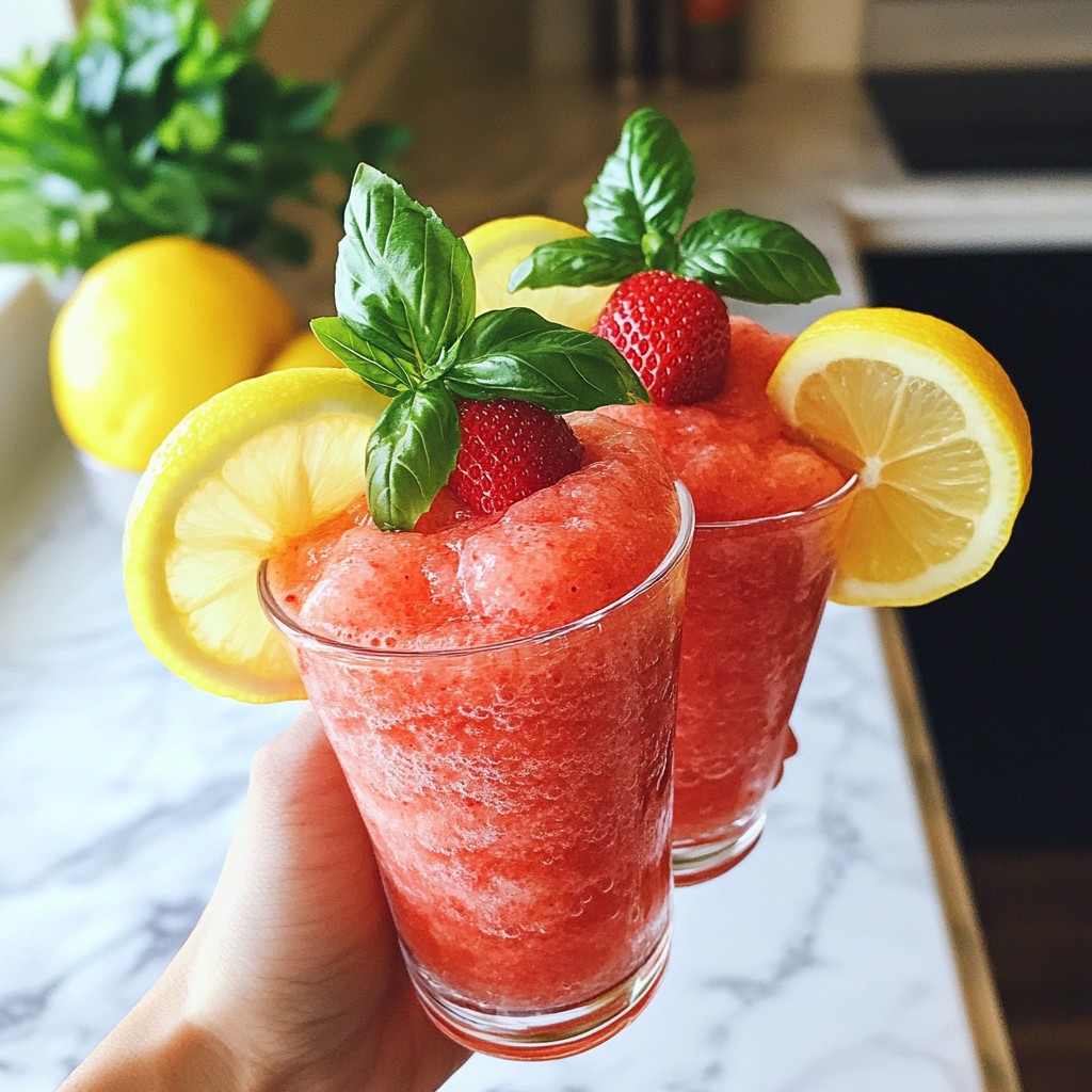 Strawberry Basil Lemonade Slush Refreshing Summer Drink