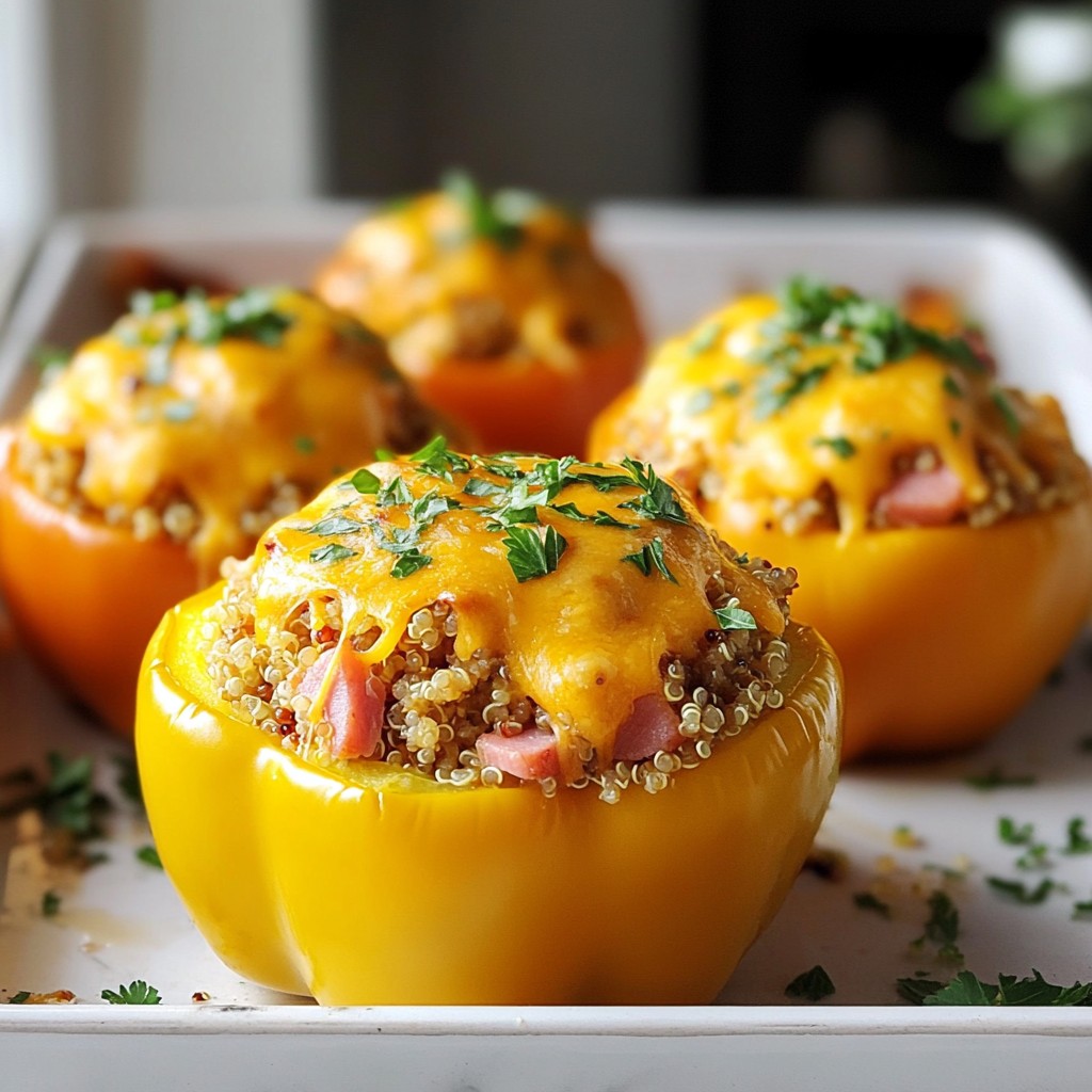 Cheesy Dinner Stuffed Bell Peppers with Turkey Ham