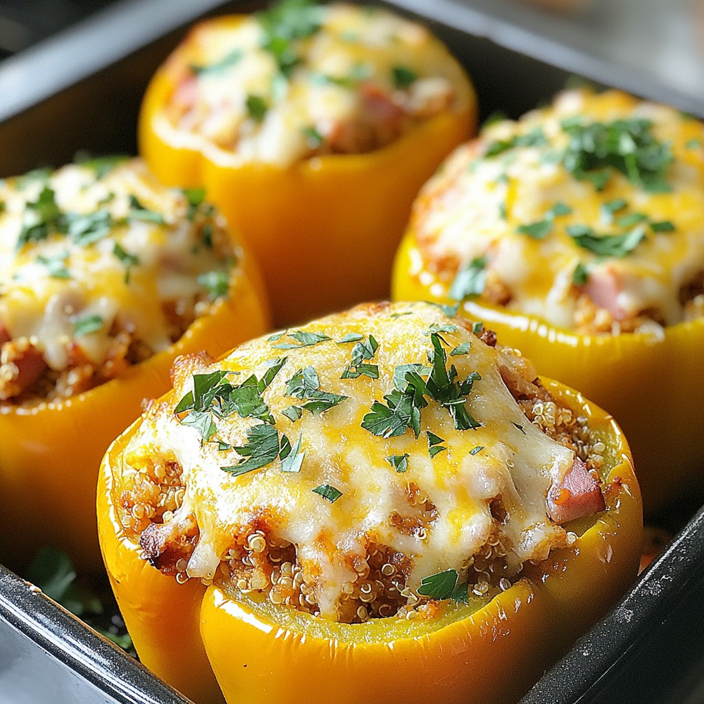 Cheesy Dinner Stuffed Bell Peppers with Turkey Ham