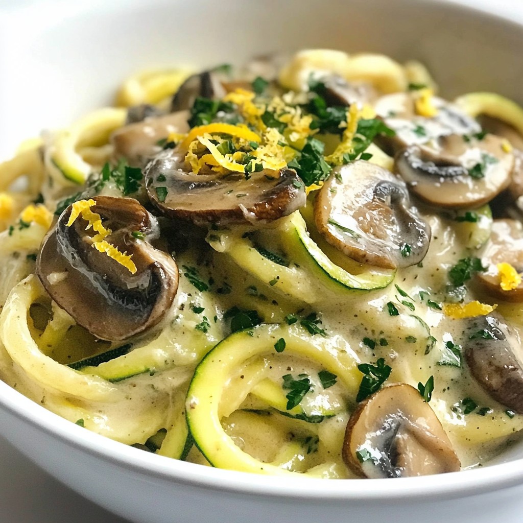 Creamy Dinner Mushroom Alfredo with Zucchini Noodles